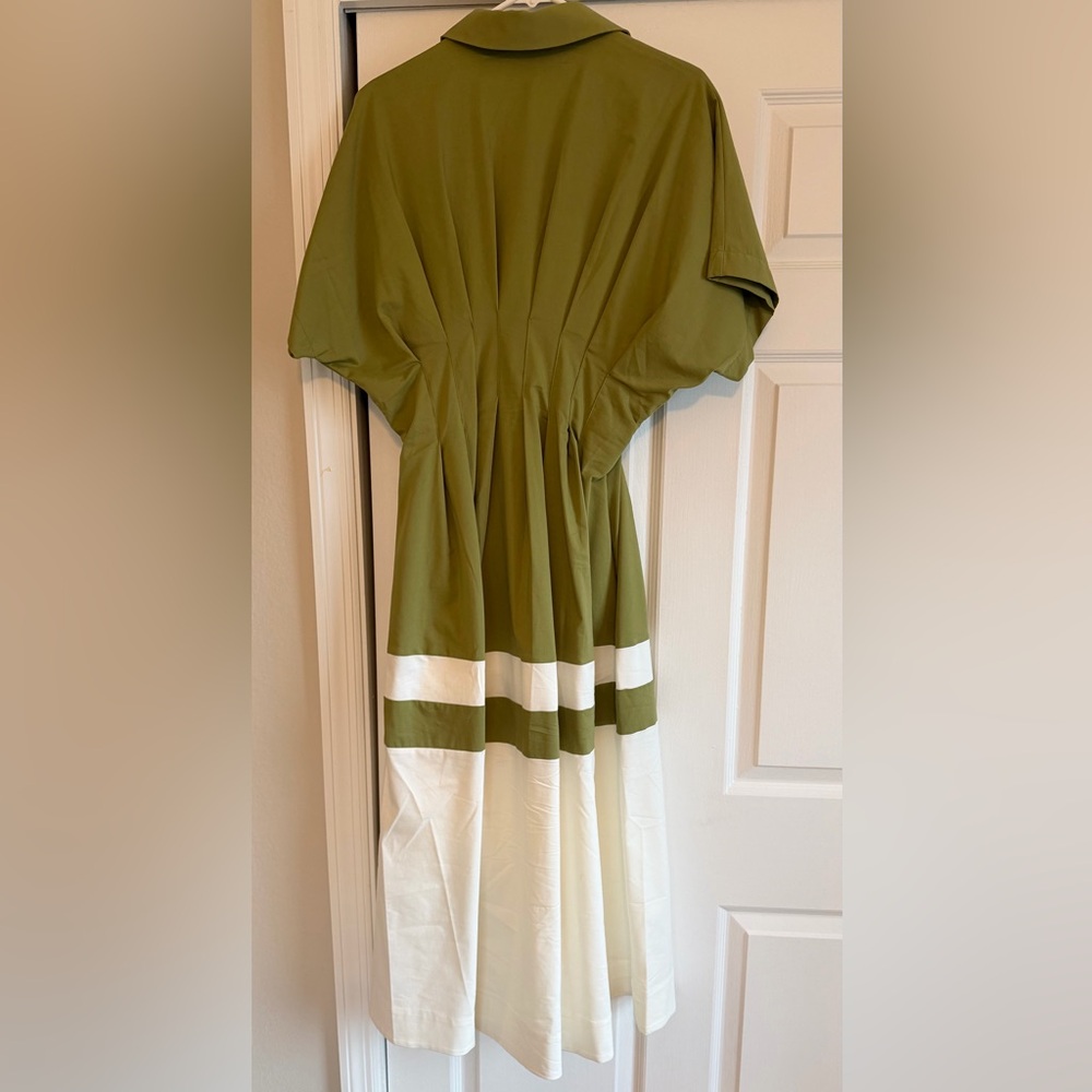 Anthropologie Olive Green and White Midi Shirt Dress - Picture 2 of 2